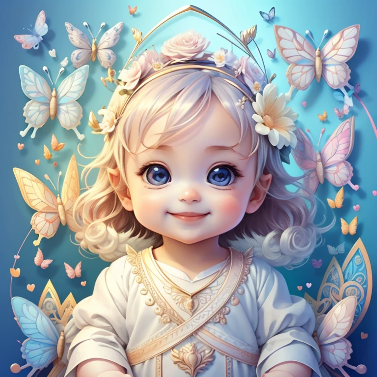 (cute  cupid smiling with flowers and butterflies), Munchkin ,Geometric multidimensional wall portrait, livro de arte, Tchibi,
Yang08k, Beautiful, Colouring,
Obras, of the highest quality, best quality, Arte Oficial, Beautiful and Aesthetic,