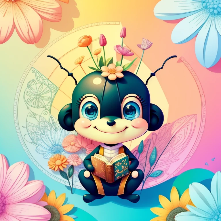 (cute ant smiling with flowers), Munchkin ,Geometric multidimensional wall portrait, livro de arte, Tchibi,
Yang08k, Beautiful, Colouring,
Obras, of the highest quality, best quality, Arte Oficial, Beautiful and Aesthetic,