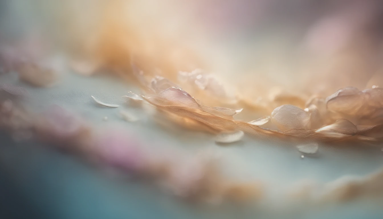 Capture a macro shot of a delicate abstract pastel painting, highlighting the intricate details and soft brushstrokes that create a dreamy and ethereal background.