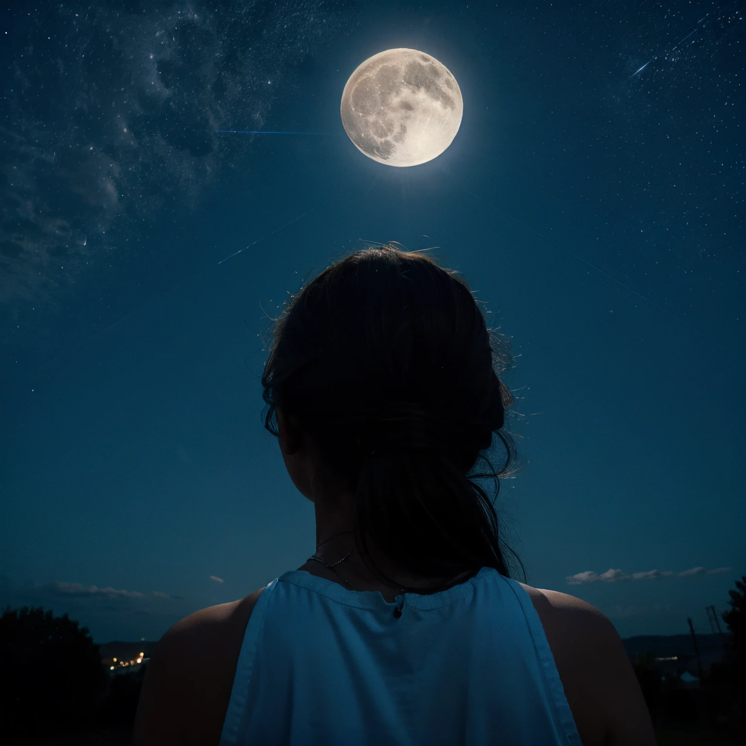 A big beautiful full moon in the blue sky in the starry night!