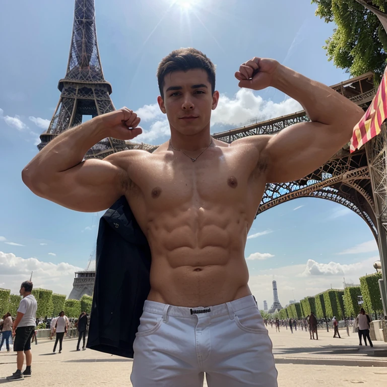 RAW photo, ((full body shot)), young Nick Jonas standing in a park near Eiffel tower with his shirt off, Eiffel tower background, muscular man, shirtless, twink, (bulged symmetrical six pack abs), beautiful symmetrical face with full lips and open eyes, (huge pectoral chest muscles), V-shaped upper body, undercut blond hairstyle , ((masterpiece)), ((bestquality)), 8k,high detailed, ultra-detailed, Neutral Expression, Stylish Pose, real skin texture, cinematic lighting, (full body shot) , (natural pose:1.2) , (detailed beautiful skin:1.2) , (beautiful detailed face:1.2) , textured skin, (detailed face and eyes:1.3)masterpiece, best quality, realistic, ultra detailed, 1boy, an attractive 18 year old fit white boy , ((sweat)), topless, wearing nothing, completely naked , Realistic, fully naked, nude, perfect , male , correct male scrotum, perfect scrotum, male structure, correct male genitelia, huge and veiny male genitelia, hard male genitalia, erect male genitalia, big bulge, (((vpl))), full body shot, side view, blue eyes, pale skin, perfect proportions, attractive face,award winning (high quality erotic colored drawing), ((drawing:1.3)), (((cum on him))), of a hunky man, perfect face, seductive look, (detailed facial features), toned legs, (((cum))),:1.6, (((huge amount of dripping cum on his body and hair ))):1.7, (((rivers of cum on his face and body))):1.8, (((bukkake))):1.6, technicolor, cinematic lighting, reflections, HDR, 8k resolution, cinematic film still, smooth, sharp focus, realistic, gay movie aesthetic, movie grain, strobe lightbeam backround defocused)):1.7, (((depth of field))):1.8