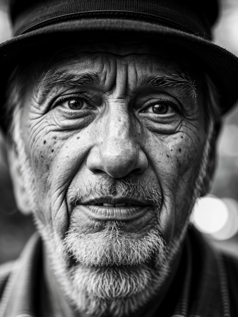 ultra-detailed, best quality, photorealistic:1.37, 4k, realistic, portrait, photography, old man, black and white, portrait closeup, high contrast, in the style of Salgado, detailed facial features, detailed texture skin, 35mm