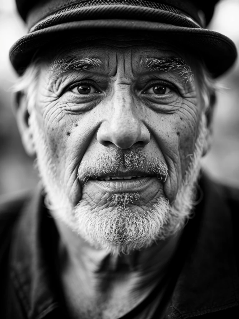ultra-detailed, best quality, photorealistic:1.37, 4k, realistic, portrait, photography, old man, black and white, portrait closeup, high contrast, in the style of Salgado, detailed facial features, detailed texture skin, 35mm