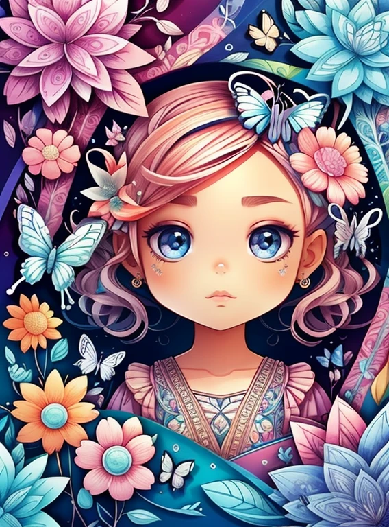 (flowers and butterflies), Munchkin ,Geometric multidimensional wall portrait, livro de arte, Tchibi,
Yang08k, Beautiful, Colouring,
Obras, of the highest quality, best quality, Arte Oficial, Beautiful and Aesthetic,