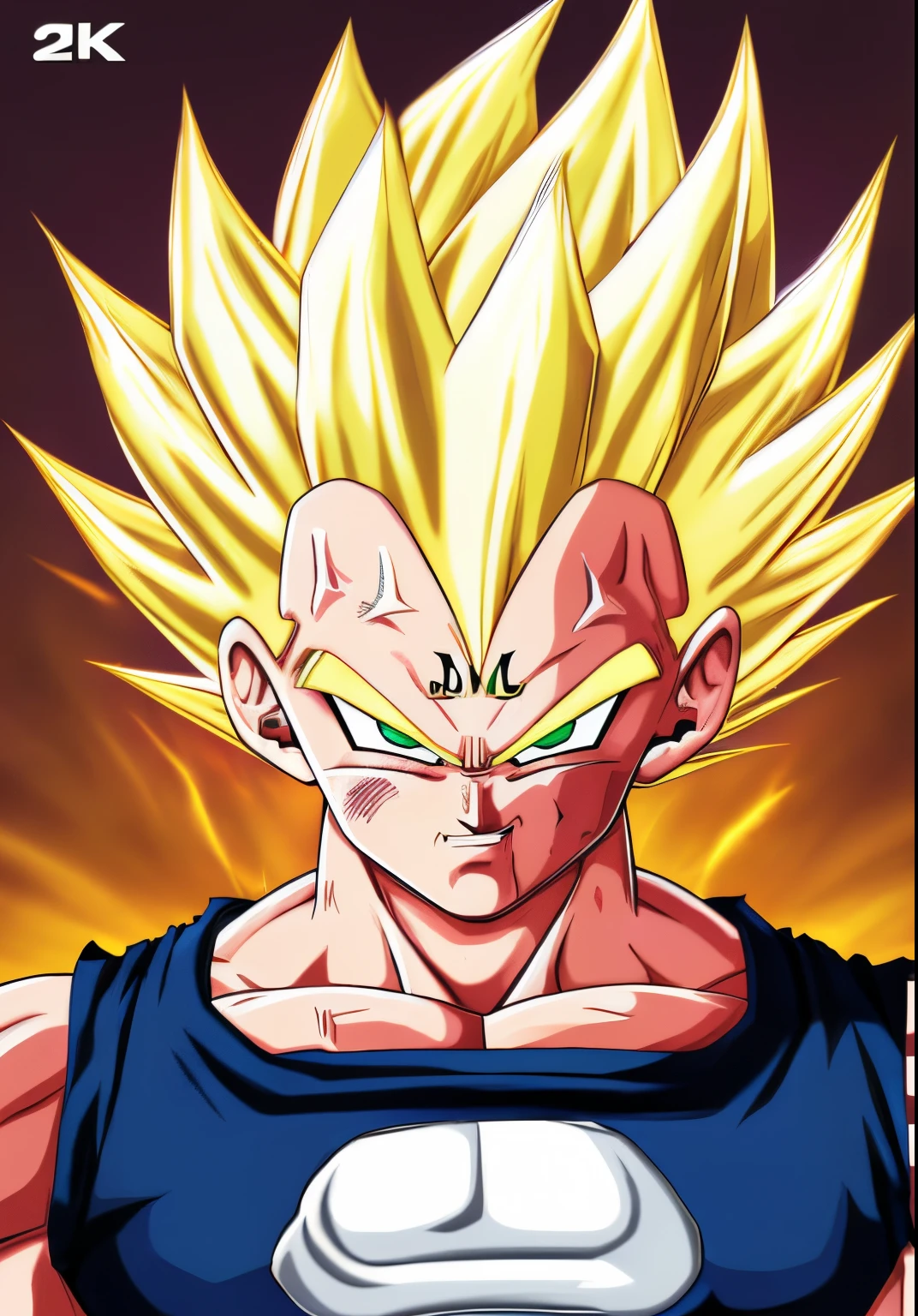 A Majin2 portrait, digital art, blonde ,blonde eyebrows,digital art, clenched fists, looking,full head,anatomically correct, (((8k resolution))) , M in front, copy of Majin Vegeta by Dragon Ball Z, 1 character  master piece,  super definition.