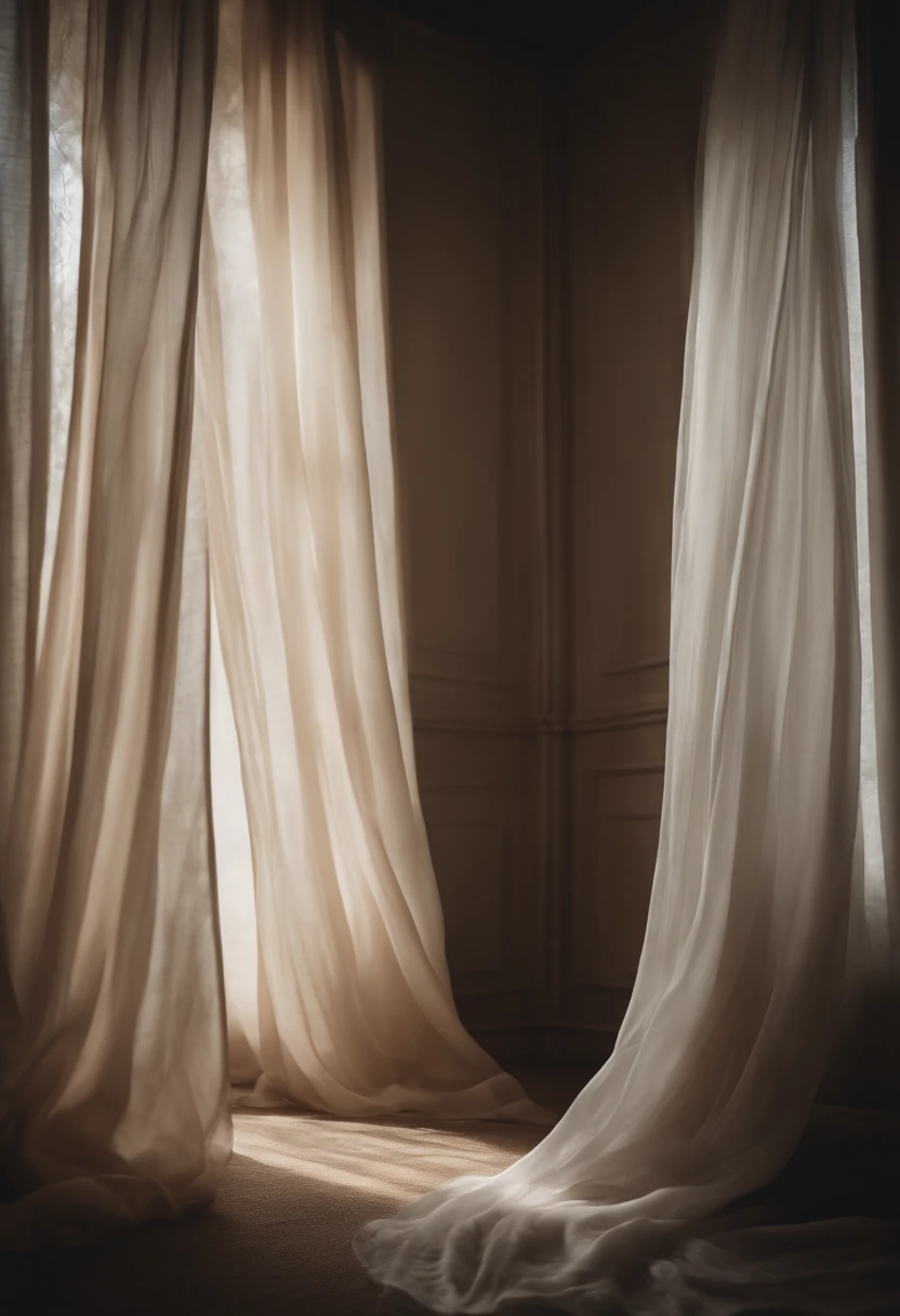 Capture a dynamic action shot of a soft, flowing curtain or fabric, capturing the ethereal movement and creating a soft and dreamlike background