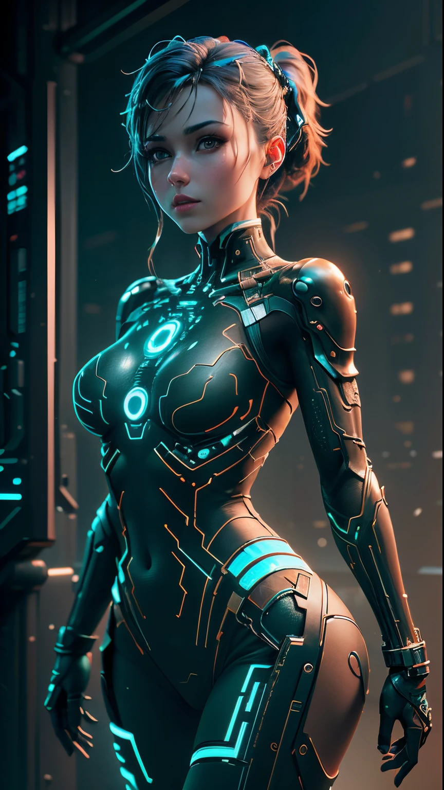 (Best Quality), ((Masterpiece)), (detail: 1.4), 3D, Beautiful Cyberpunk Female Image with Different Actions, HDR (High Dynamic Range), Ray Tracing, NVIDIA RTX, Super Resolution, Unreal 5, Subsurface Scattering, PBR Textures, Post Processing, Anisotropic Filtering, Depth of Field, Maximum Clarity and Acutance, Multi-layer Textures, Albedo and Highlight Maps, Surface Shading, Accurate Simulation of Light-Material Interactions, Perfect Proportions, Octane Rendering, Duotone Lighting, wide aperture, low ISO, white balance, rule of thirds, 8K RAW, circuit board AI,