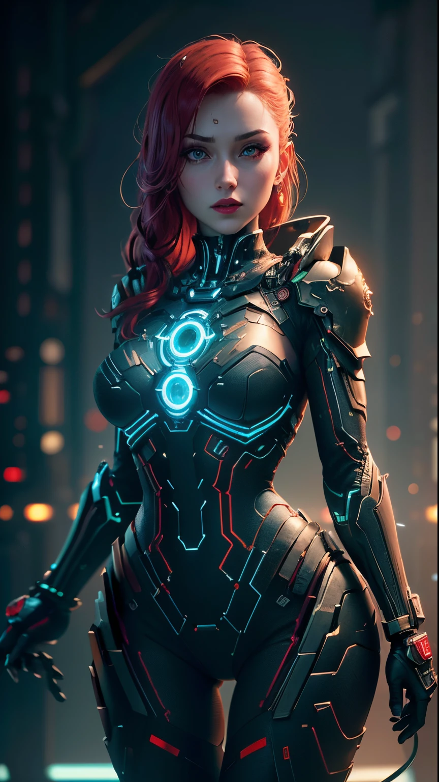 (Best Quality), ((Masterpiece)), (detail: 1.4), 3D, Beautiful Cyberpunk Female Image with Different Actions, red lips, pale face, beautiful face, red hair,red eyes , HDR (High Dynamic Range), Ray Tracing, NVIDIA RTX, Super Resolution, Unreal 5, Subsurface Scattering, PBR Textures, Post Processing, Anisotropic Filtering, Depth of Field, Maximum Clarity and Acutance, Multi-layer Textures, Albedo and Highlight Maps, Surface Shading, Accurate Simulation of Light-Material Interactions, Perfect Proportions, Octane Rendering, Duotone Lighting, wide aperture, low ISO, white balance, rule of thirds, 8K RAW, circuit board AI,