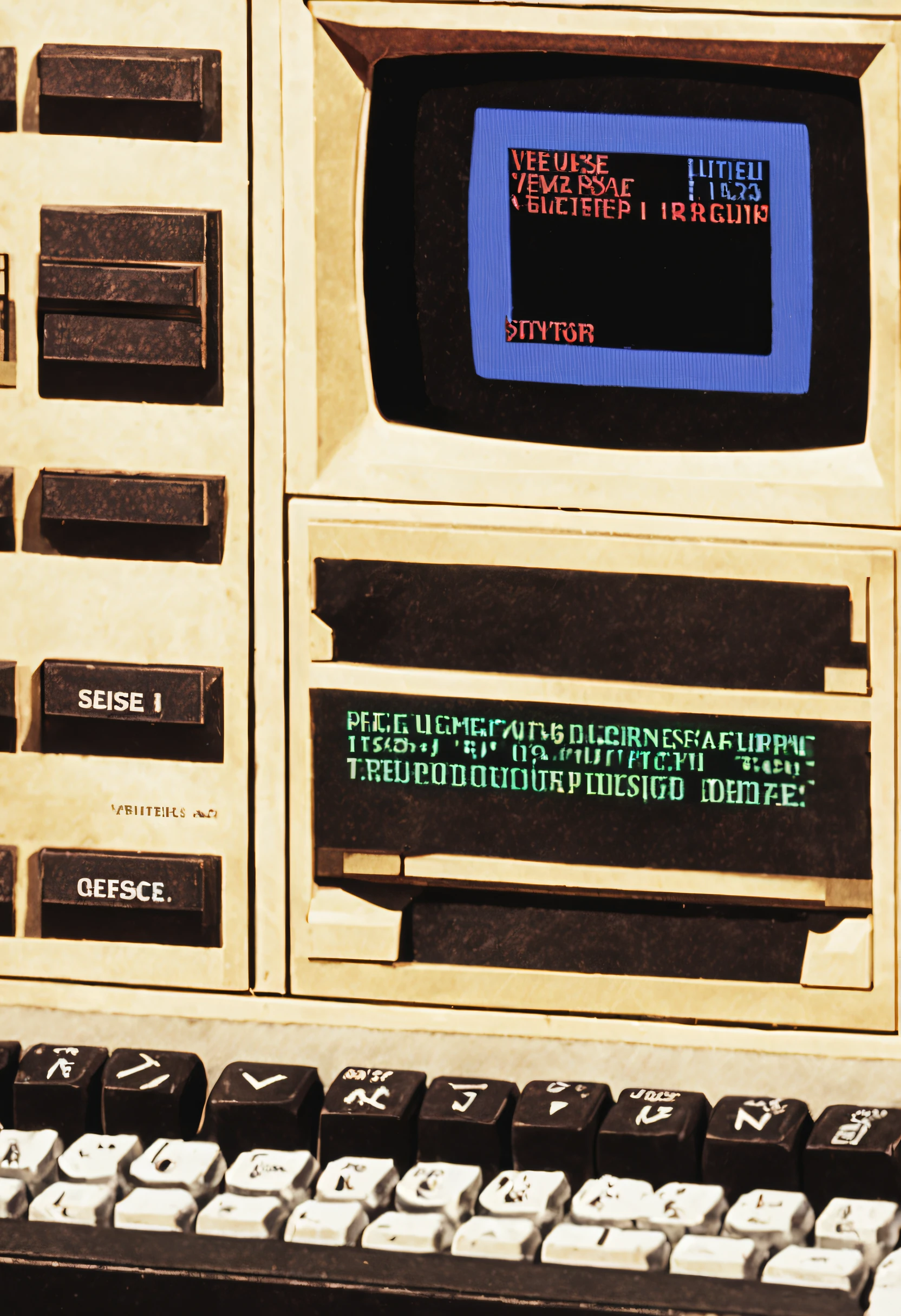 a screenshot of an old 90s ccomputer with the word VIESSE typed on screen with glitch and grainy effects