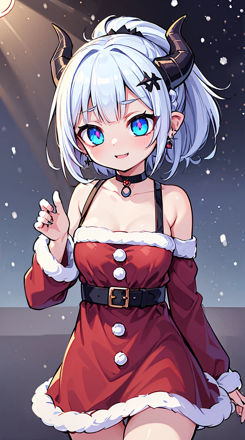 ((( (Winter background), (Snowing), (Christmas theme), (Slutty Santa outfit), ))) BLACKLIGHT, ((NSFW)), ((Medium Boobs)), realistic art, extremely delicate and beautiful, ultra-detailed, (1girl), ((Blue eyes)), floating, detailed light, illustration, dynamic angle, depth of field, ((((milf)))), girly, ((Blue and White hair, multicoloured hair, Blue highlights hair, (Ponytail), hair ornament, hair flower, flower, makeup, braid, smile)), demon eyes, fangs, pale white skin, (((best quality, tall girl, (skindentation), (blur background:0.6), (casual yet stylish, ((Demon Horns)), ), gorgeous, (short hair:1.5), soft lighting, wind, (front light:1.5), surprised, choker, smile, jewelry, earrings))), (ultra high res, best quality,), (8k, raw photo, best quality, masterpiece), technological sense, best quality, masterpiece, illustration,CG ,unity ,wallpaper, official art, Amazing, finely detail, an extremely delicate and beautiful,extremely detailed, highly detailed, sharp focus,rich background, (real person,photograph), ((high detailed skin)), ((( , (crazy eyes:1.3), (wide-eyed:1.2), (glowing eyes), (Demon) ))), (((a close up of a person with a weird face and nails, gothic maiden anime girl, gothic - cyberpunk, cyberpunk horror style, gothic art style, detailed digital anime art, gothic art, demon anime girl, gothic girl face, anime style 4 k, dark art style, anime cyberpunk art, gothic aesthetic, 18 - year - old anime goth girl, gothic horror vibes)))