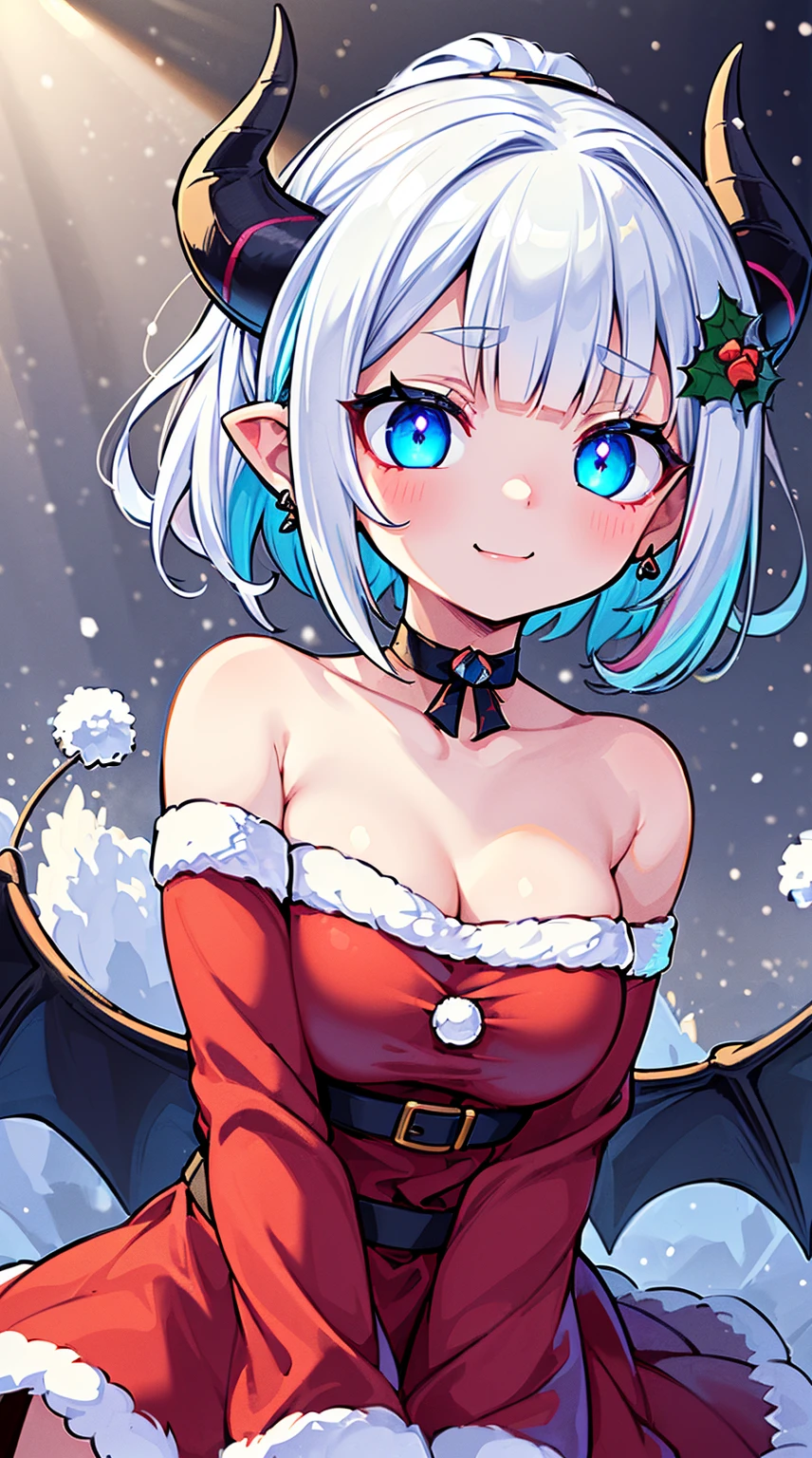 ((( (Winter background), (Snowing), (Christmas theme), (Slutty Santa outfit), ))) BLACKLIGHT, ((NSFW)), ((Medium Boobs)), realistic art, extremely delicate and beautiful, ultra-detailed, (1girl), ((Blue eyes)), floating, detailed light, illustration, dynamic angle, depth of field, ((((milf)))), girly, ((Blue and White hair, multicoloured hair, Blue highlights hair, (Ponytail), hair ornament, hair flower, flower, makeup, braid, smile)), demon eyes, fangs, pale white skin, (((best quality, tall girl, (skindentation), (blur background:0.6), (casual yet stylish, ((Demon Horns)), ), gorgeous, (short hair:1.5), soft lighting, wind, (front light:1.5), surprised, choker, smile, jewelry, earrings))), (ultra high res, best quality,), (8k, raw photo, best quality, masterpiece), technological sense, best quality, masterpiece, illustration,CG ,unity ,wallpaper, official art, Amazing, finely detail, an extremely delicate and beautiful,extremely detailed, highly detailed, sharp focus,rich background, (real person,photograph), ((high detailed skin)), ((( , (crazy eyes:1.3), (wide-eyed:1.2), (glowing eyes), (Demon) ))), (((a close up of a person with a weird face and nails, gothic maiden anime girl, gothic - cyberpunk, cyberpunk horror style, gothic art style, detailed digital anime art, gothic art, demon anime girl, gothic girl face, anime style 4 k, dark art style, anime cyberpunk art, gothic aesthetic, 18 - year - old anime goth girl, gothic horror vibes)))