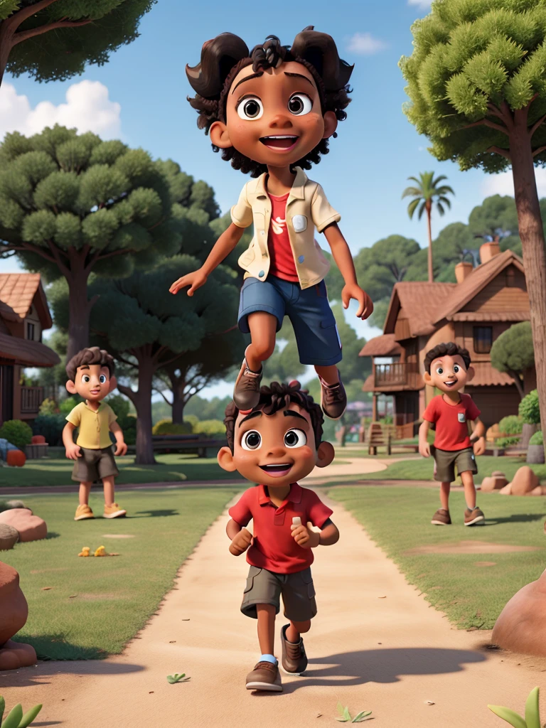 children playing outdoors, all races, Disney style, high quality, 3d, full hd.