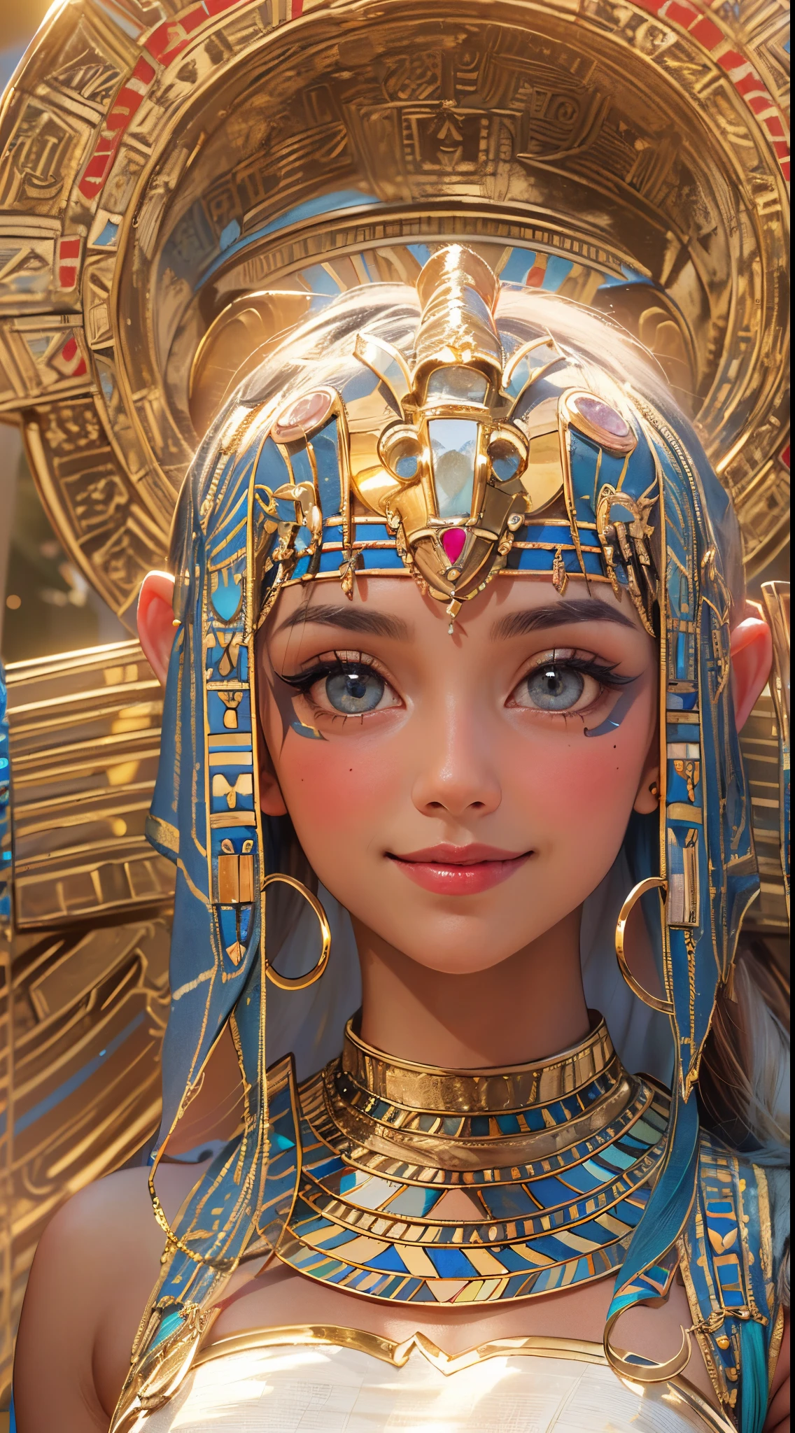 (UHD, retina, masterpiece, ccurate, anatomically correct, textured skin, super detail, high details, high quality, best quality, highres, 1080P, HD, 4K, 8k, 16k), (beautiful detailed eyes, beautiful detailed lips, extremely detailed eyes and face), studio lighting, physically-based rendering, vivid colors, (big tits, super big tits, super extra big tits, glamorous body), (thief:1.5), (portrait, blonde hair, shiny hair, shiny skin), (dusk sky, bokeh), (tilt your head to the side:1.5), eye reflection, (blush, smile, tanned skin, cleopatra:1.5),