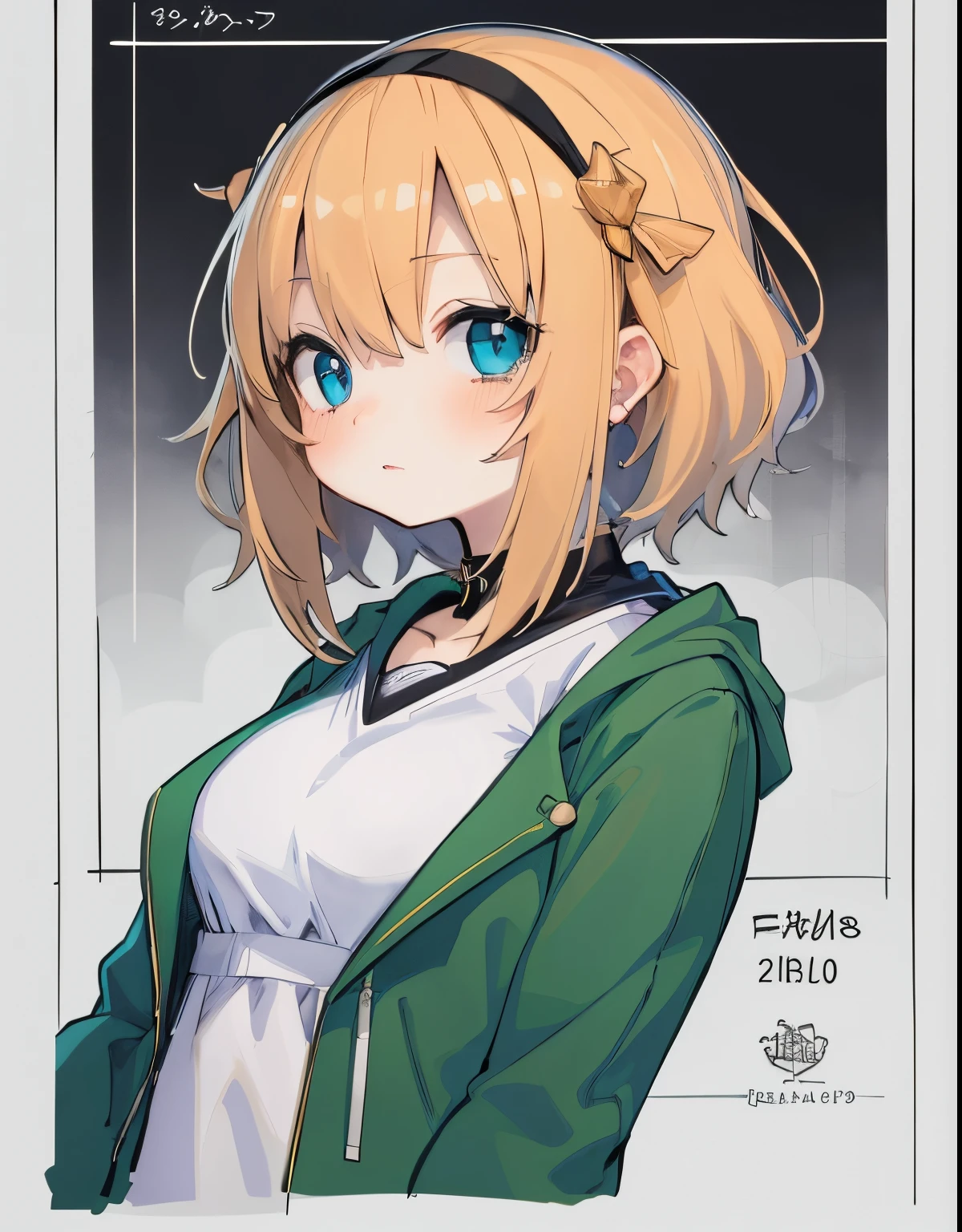 anime character with blonde hair and blue eyes in a green jacket, anime moe artstyle, anime style portrait, zerochan art, cute anime girl portraits, portrait anime girl, portrait of an anime girl, in an anime style, by Kamagurka, anime style character, cute anime girl portrait, portrait of cute anime girl, anime style illustration, young anime girl