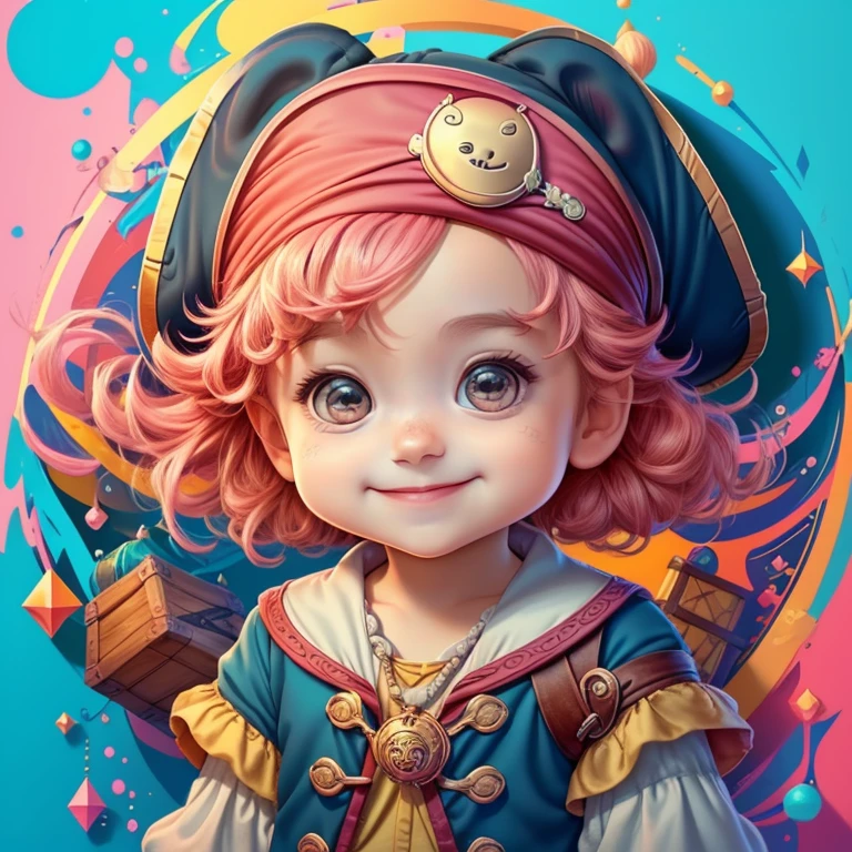 ) ((cute baby pirate smiling with a treasure trunk) ((Mikey)) - Criador: Walt Disney2023) ), ,, ( Walt Disney acolchoamento ,multidimensional geometric wall PORTRAIT, arte, Chibi,
Yang08k, lindo, Colouring,Rose
Primary works, qualidade superior, melhor qualidade, Arte Oficial, Beautiful and Aesthetic,)) ), ,,  Walt Disney acolchoamento ,multidimensional geometric wall PORTRAIT, arte, Chibi,
Yang08k, lindo, (Colouring, rosa), amarelo ,azul ,vermelho e branco)
Primary works, qualidade superior, melhor qualidade, Arte Oficial, Beautiful and Aesthetic,
