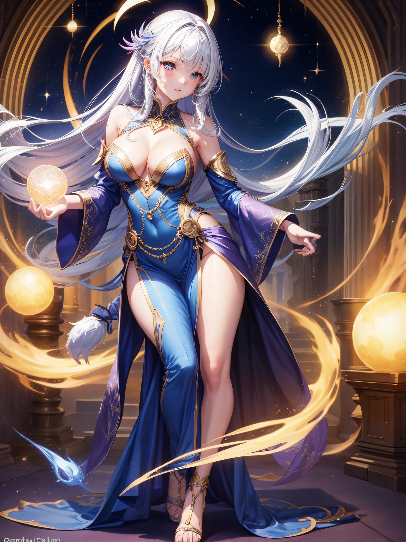 One beautiful woman、Sorcerer、Venus、astrology、Sexy costume、fancy magic、No background、full body Esbian