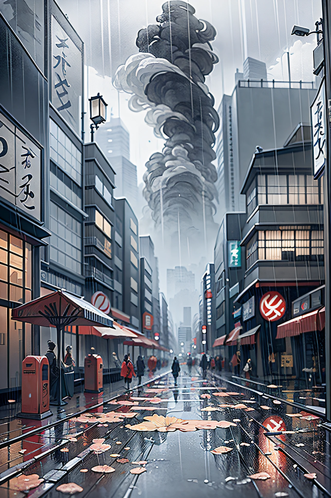 city Japan, Dia chuvoso, Epic composition, Ultra HD |, alta qualidade, Ultra - Detalhado