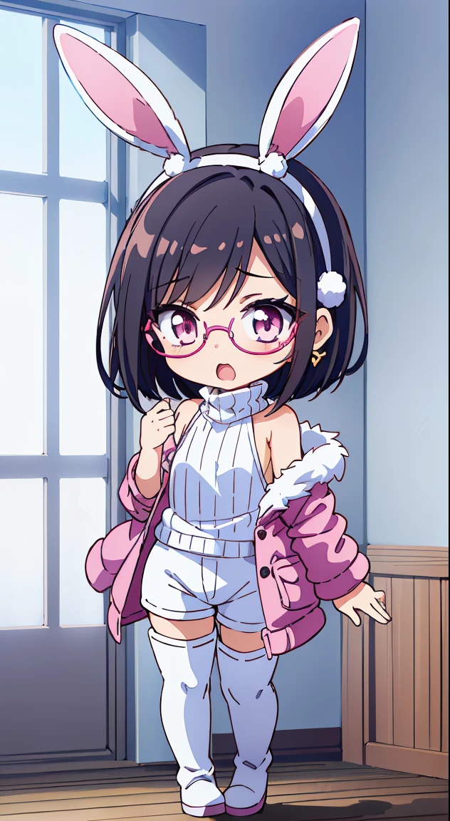 (masutepiece, Best Quality, Perfect Anatomy, High quality:1.4), nice hand, Perfect hands, Detailed beautiful hands, Large_filesize, fulcolor, hight resolution, symmetric, exceptional, Best aesthetic, newest, Anime, very beautiful detailed body,The hair,faces,The eye,  (Chibi, Full body:1.6), BREAK,



 Beautiful Girl, (17 years old girl), Very detailed, colourfull, highest details, 1 beautiful girl, Solo,(Cute:1.5),(Chibi:0.8), (kawaii:1.5),(Lori:0.5),(girl, Cute, Cheerful, Loli face, slightly bulging chest),(A dark-haired,Disheveled short bob,tareme,Pink eyes:1.55),(sano,A smile,Bad face:1.2), (White rabbit ear headband:1.2),Shiny skin,Clear skin, Beautiful skin,(best quality face),(Top quality glowing eyes), (Doya face,brave face:1.45), BREAK (Pink Theme:1.4),

BREAK (Pink Theme:1.5), (Oversized pink down jacket with white fluffy fur:1.5), (pink down jacket pull:1.4), (off shoulders:1.4), (pink nylon shine:1.3), BREAK (White theme:1.4), (baggy white thigh-high boots:1.5), (tight latex white shorts:1.3), BREAK (grey theme:1.3), (Sleeveless Knit Gray Turtleneck Sweater:1.4), (no sleeves:1.3), (emphasized chest:1.2), (knit:1.2), (rim glasses:1.3), (earrings:1.2),


BREAK,(morning), inside in room,Gothic bedroom, a canopy bed,huge window,naked girl poster,coke,on  back, tusk, Open mouth, Looking away,depth of fields,

 BREAK,wakame,wakame,wakame,(Cowboy Shot:1.4), 

BREAK,(Blurry background:1.3),(absurderes, hight resolution, Super Detail Art),cel shading,Clear Color, Lonely optical effect, Beautiful pictures, Bright glow, mystic atmosphere,(Close-up of girl:1.1), Mystical light particle effect,manga influence, clean line drawings,