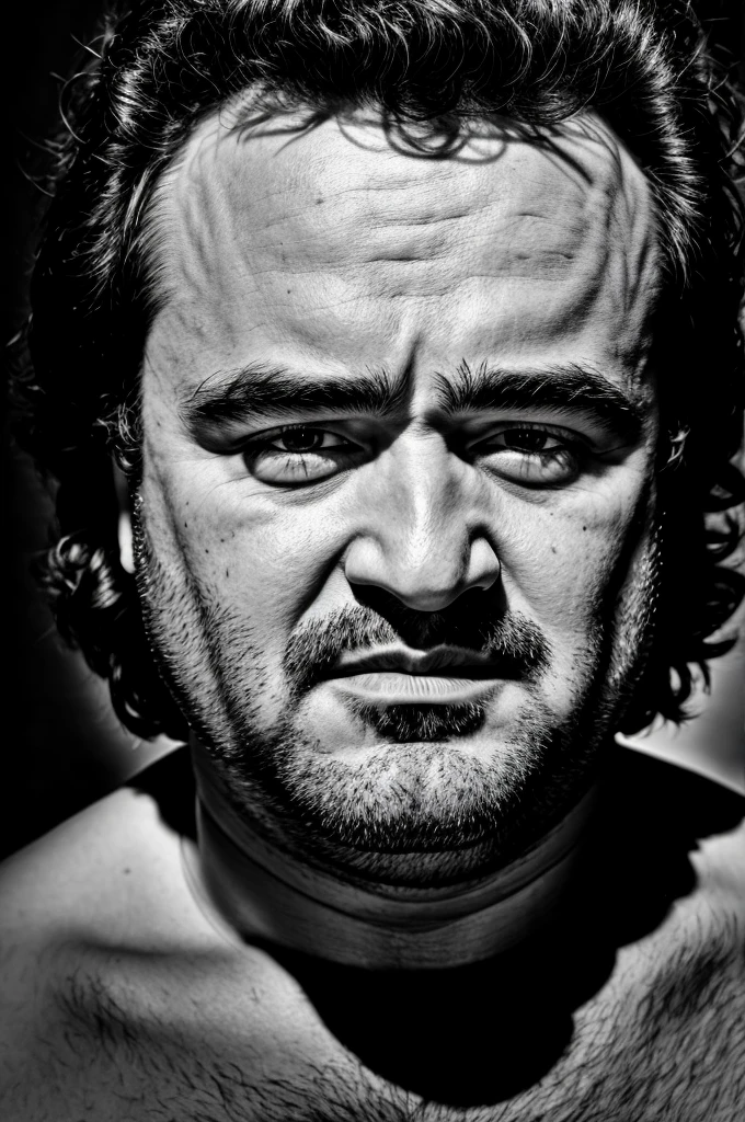 RAW photo, , ultra-detailed, under exposed, dark shot, b&w, a portrait photo of John Belushi, iconic pose, detailed facial features, detailed skin, 8k uhd, high quality, film grain, Fujifilm XT3, 35mm