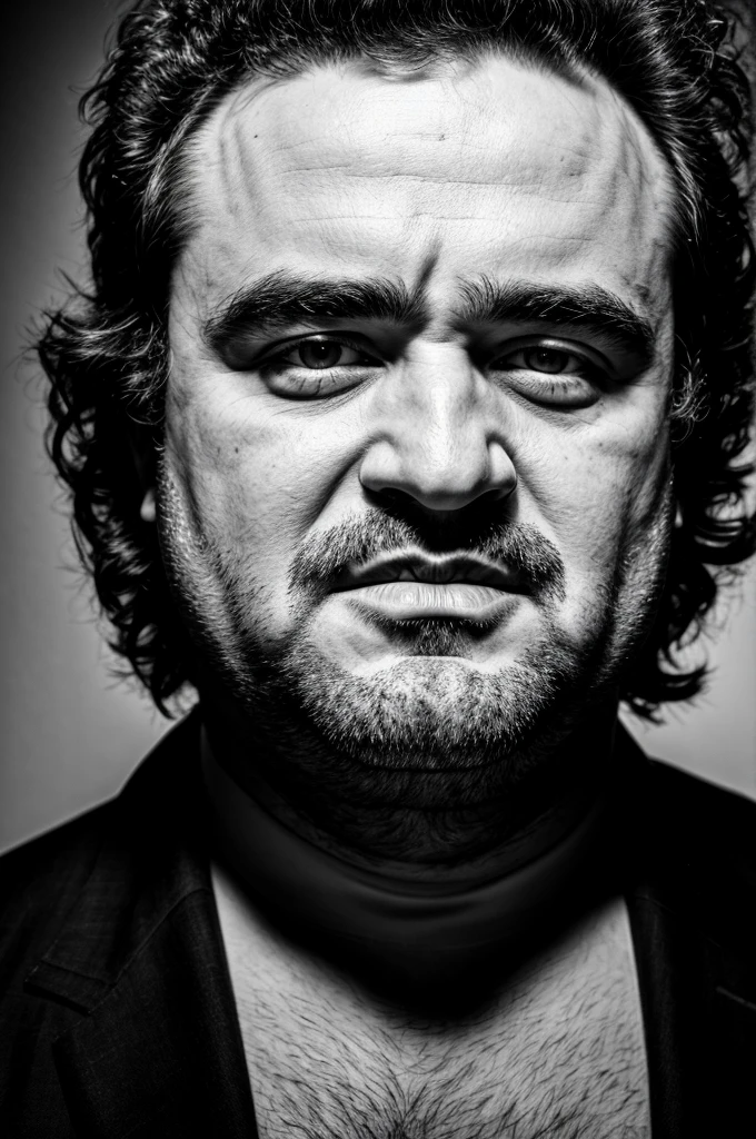 RAW photo, , ultra-detailed, under exposed, dark shot, b&w, a portrait photo of John Belushi, iconic pose, detailed facial features, detailed skin, 8k uhd, high quality, film grain, Fujifilm XT3, 35mm