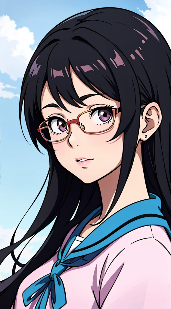 Anime girl with dark hair and glasses posing for a photo, estilo de arte moe anime, arte cg anime suave, menina anime sedutora, realistic anime art style, menina anime retrato, arte de anime digital detalhada, arte de anime digital!!, menina anime jovem realista, arte de anime digital, Retrato de Pretty Anime GirlBabes bonito, meninas anime encantadoras, realistic anime art style, menina anime bonita, menina anime bonito