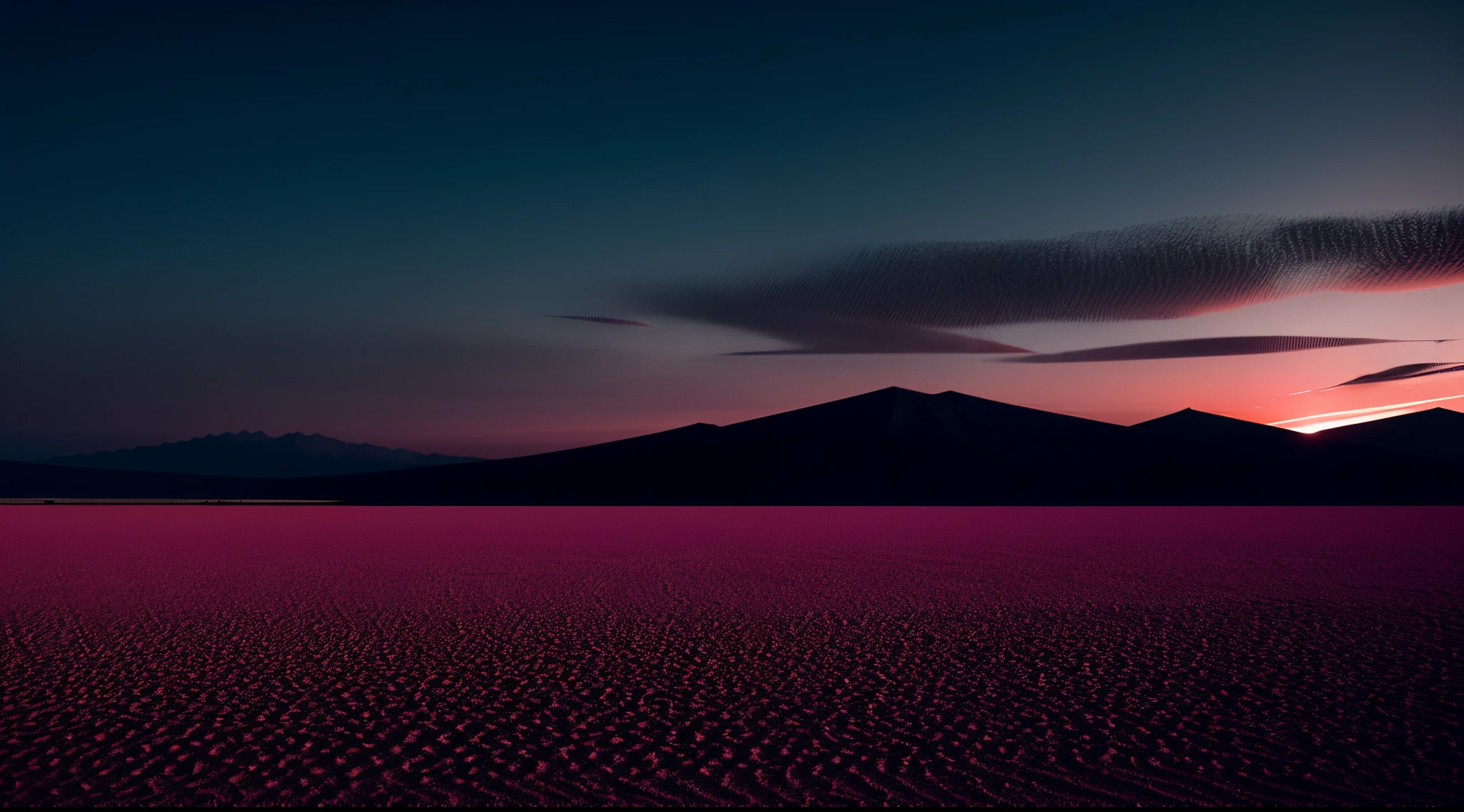 a sunset and a pink line in the desert in the style of ominous vibemonochromatic artworks,felicia simion,digital art techniques light black and magenta,tumblewavelight black and orange--q2--s750--v 5.