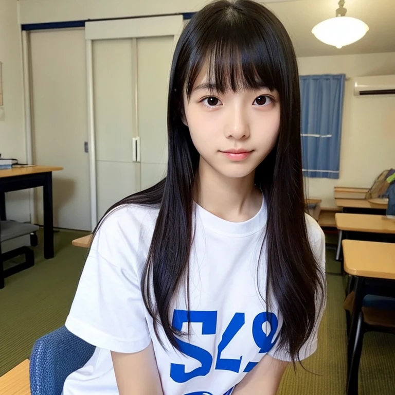 高画質　女子高生 超高画質、パーフェクト写真、日本美しい女の子、17歳、女子高校生、細身の体、 黒髪ロングヘア、前髪付き、かわいい部屋、 - SeaArt AI