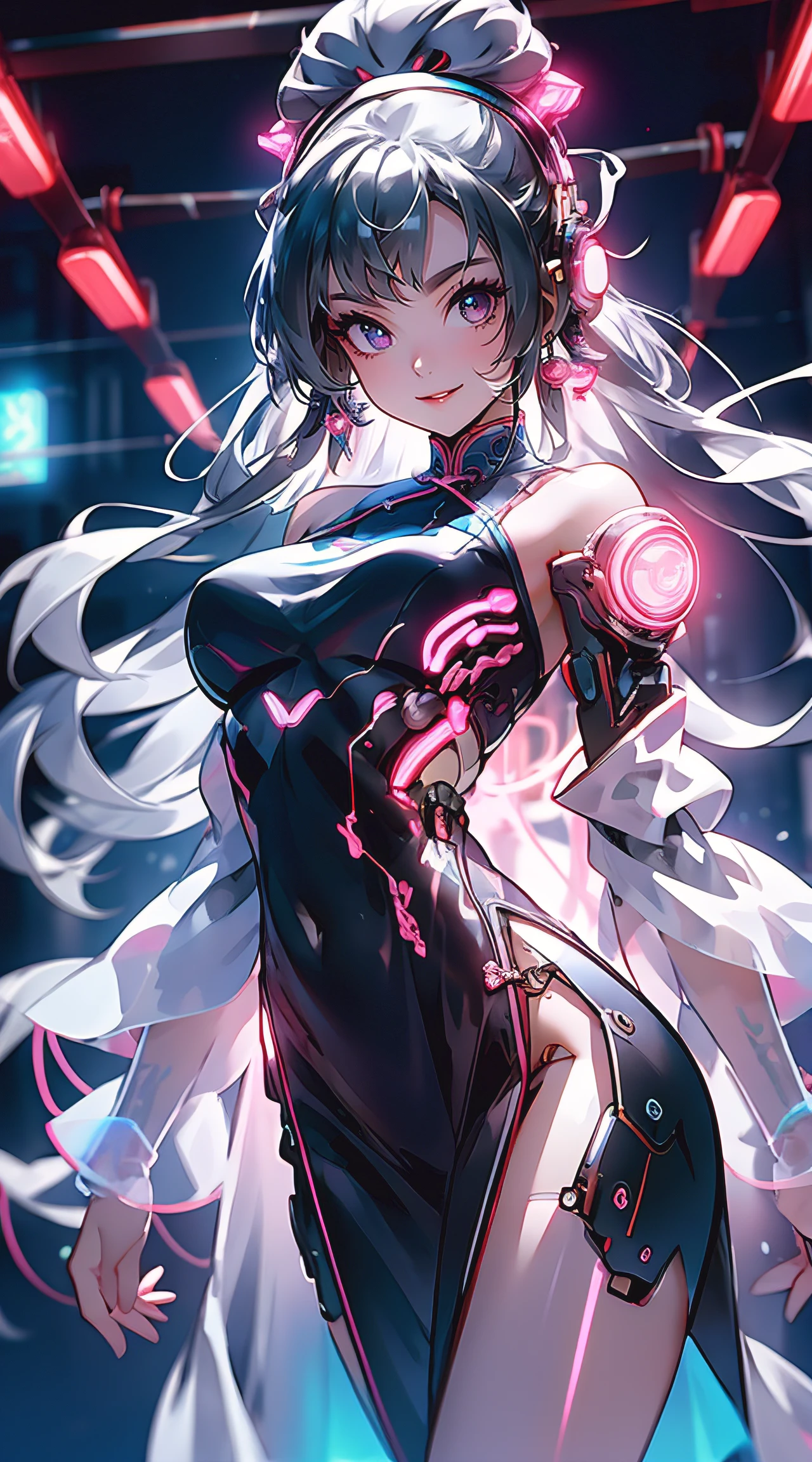 Ultra HD、super high quality、8K、Genuine、Perfect CG、The location is a dimly lit DJ booth..、A beautiful Russian woman in a swimsuit is DJing with headphones。Synthesizers and equipment lined up、She is attractive、Has a flower tattoo.