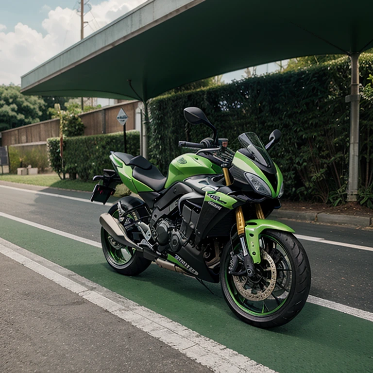 Penguine on green sportbike realistic