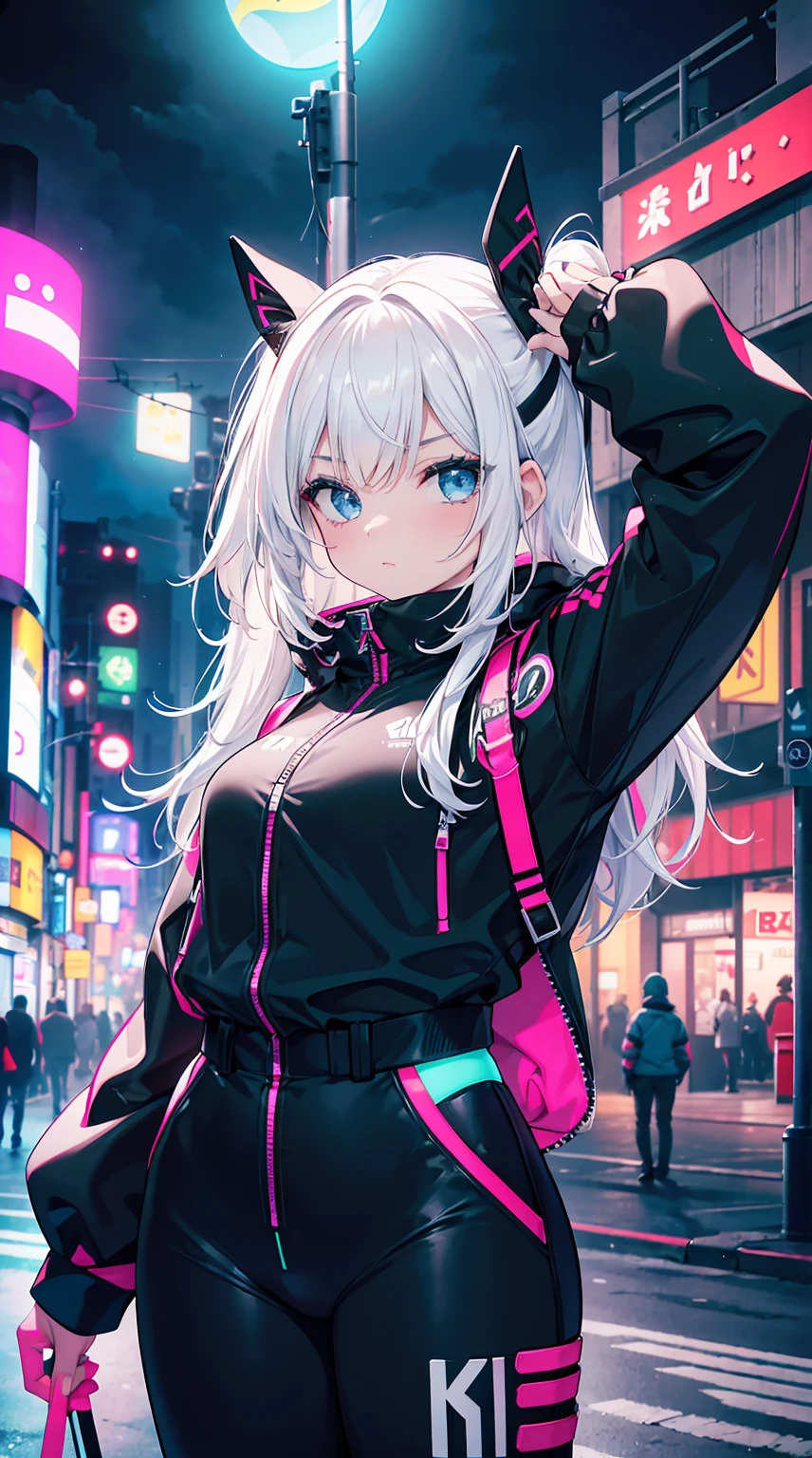 (La mejor calidad,A high resolution,Ultra - detallado,actual),Ariana Grande parada bajo la lluvia frente a un edificio alto, chica anime ciberpunk in hoodie, estilo anime realista 3d, (obra de arte al estilo de guweiz miniskirt white :1.4) , ropa de calle ciberpunkMore detailed 8K.motor irreal:1.4,UHD,La mejor calidad:1.4, fotorrealista:1.4, textura de la piel:1.4, obra maestra:1.8,obra-prima, mejor calidad,objeto Objeto], (detailed face features:1.3),(Las proporciones correctas),(Ojos hermosos azules),  (pose vaquero), ,( ciberpunk 2.1),( lluvia agua:1.4) 