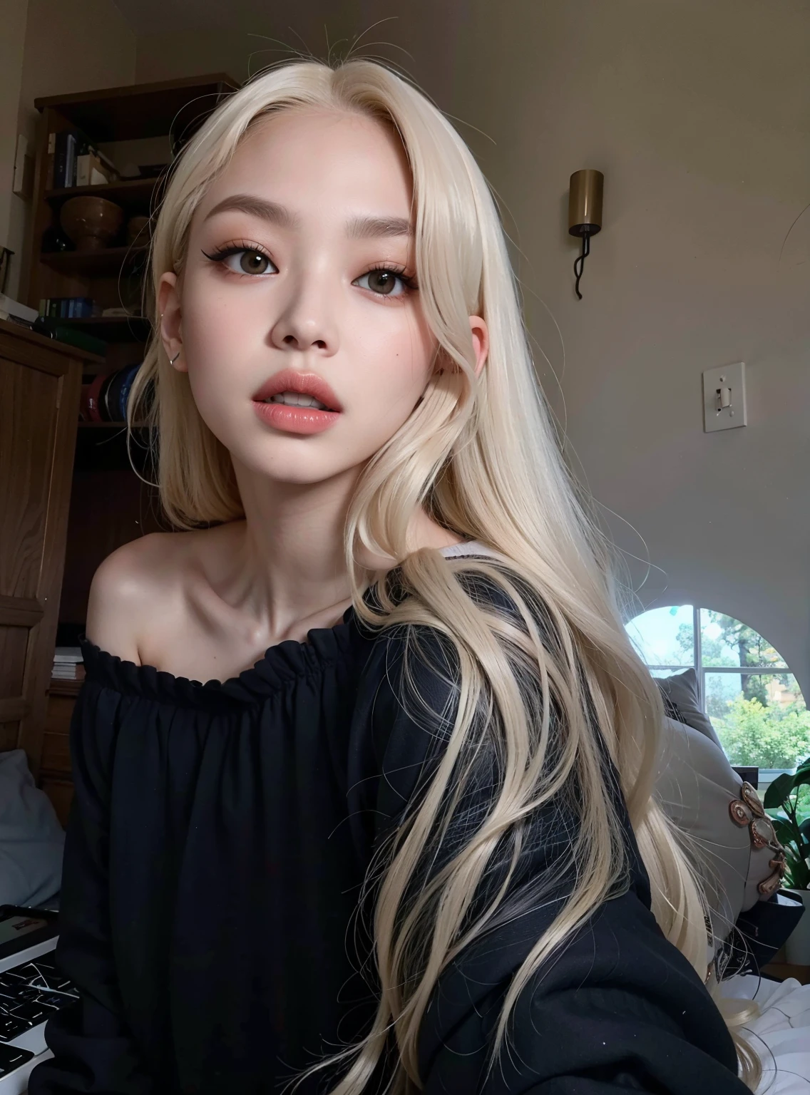 Jennie loira com longos cabelos brancos e top preto posando para uma foto, her hair is white, com cabelos longos brancos, com longos cabelos brancos, very very pale blond hair, extremely pale blond hair, perfeita de cabelos brancos, 18 anos, meninaabelo branco, 1 6 anos, pale hair, ava max, com longos cabelos loiros, cabelos brancos, jennie from BLACKPINK