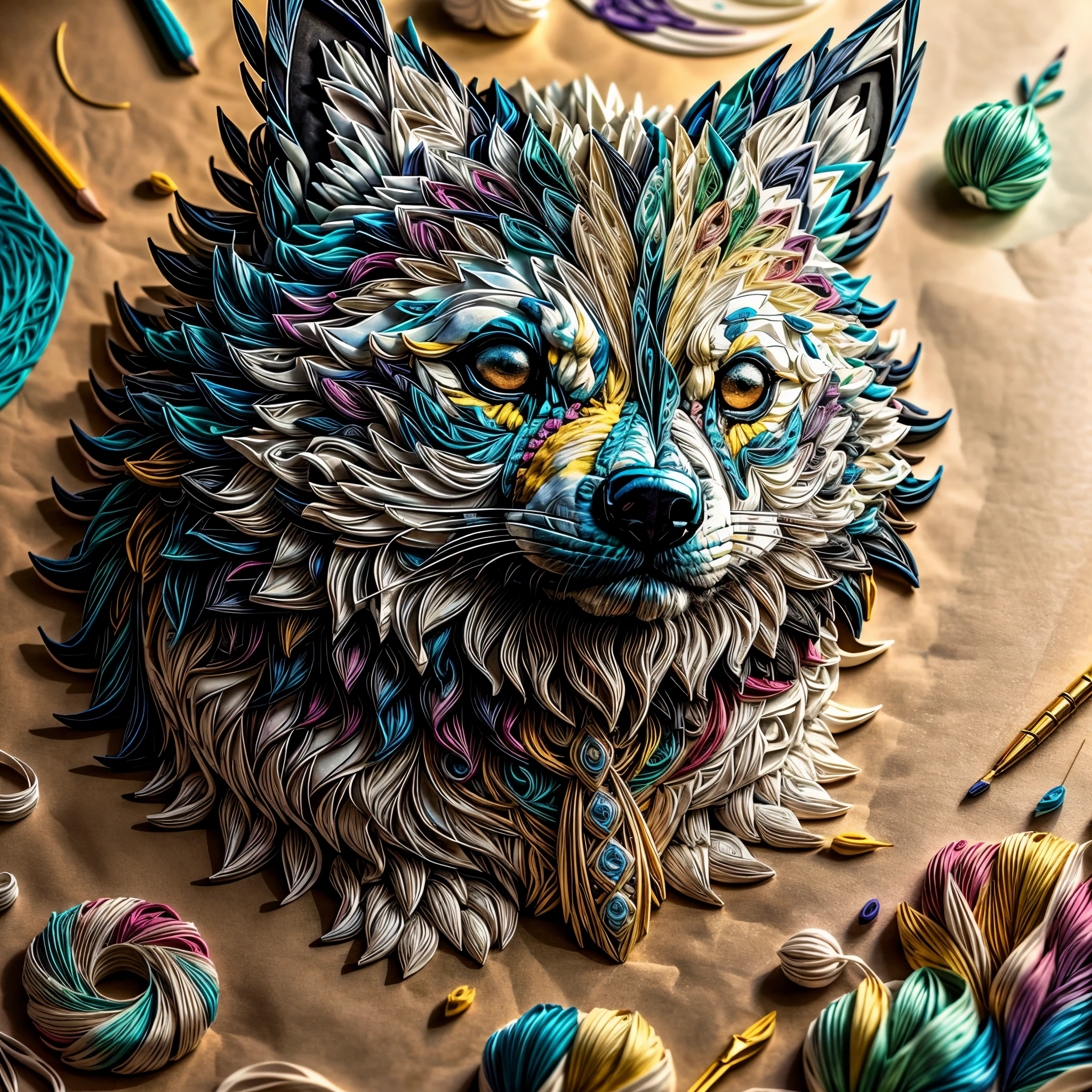 lobo, papel multi dimensional quilling, arte, chibi,
yang08k, lindo, colorido,
obras-primas, qualidade superior, melhor qualidade, arte oficial, beautiful and aesthetic,((32k ultra realista))