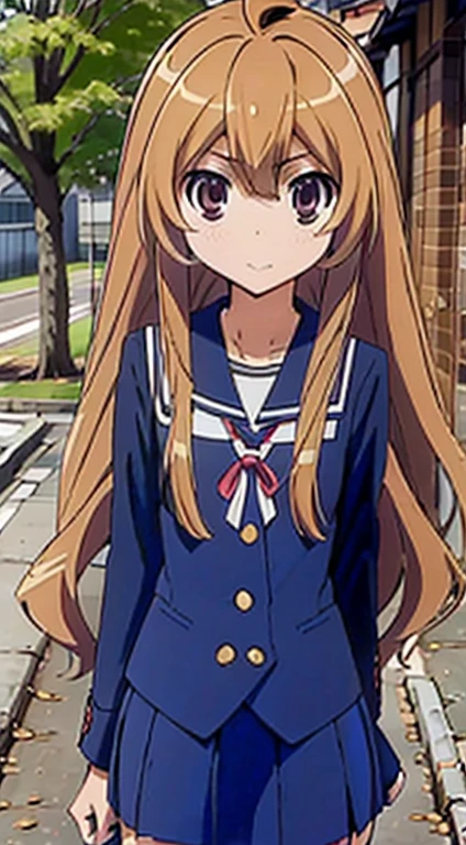 masutepiece,absurderes,Best Quality,High quality,1girl in,Taiga Aisaka,Long hair,School uniform,Black sailor suit,Looking at Viewer,(flat chest:1.1) ),read upper body books,Outdoors,Black pantyhose
