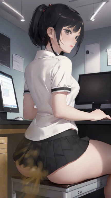 ((velocity)),Attacked by farts, (((Women farting))),(girl farting while seat and use computers )),frowned,velocity,(a female employee), (wearing shirt and skirt),(sit facing the computers),(her butt facing the screen)) (short black hair),(Asian woman),(workspace),(masterpiece:1.2、top-quality)、(the Extremely Detailed CG Unity 8K Wallpapers、ultra-detailliert、Best Shadows)、(细致背景)、(The best lighting、extremely delicate and beautiful)、depth of fields、1girl in、独奏、upward looking gaze、