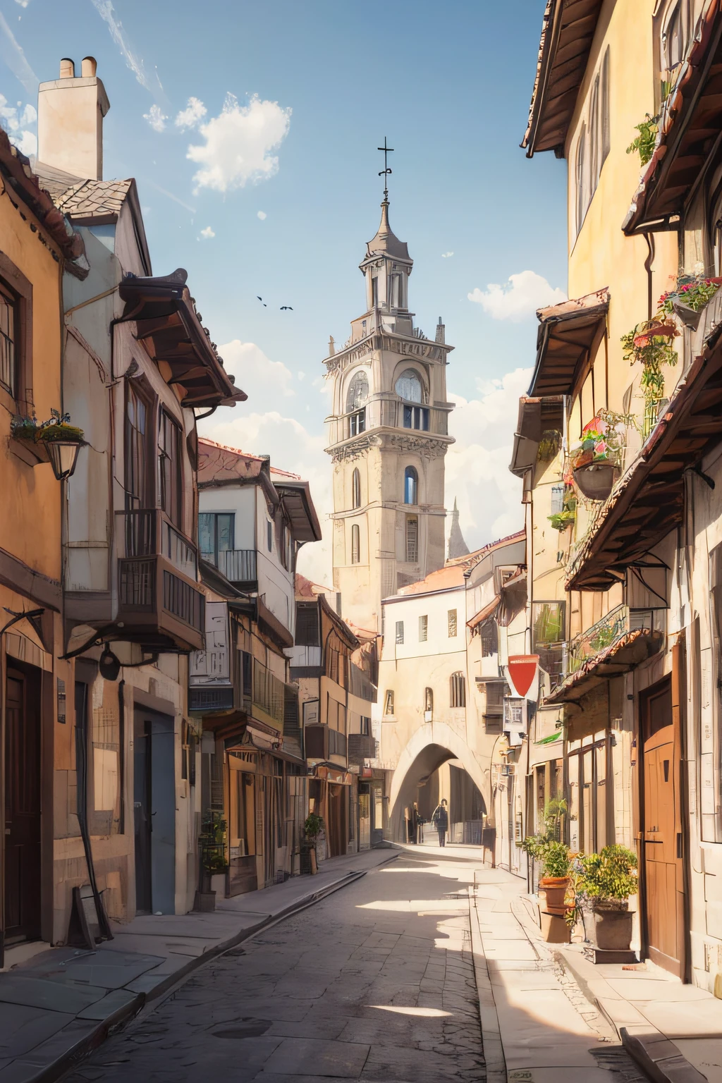 absurd highres, (no human:1.3), Medieval City with buildings of marble and wood , beige colors , sun light
