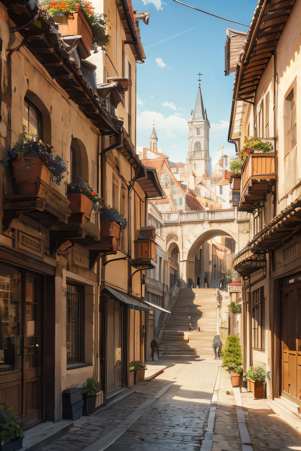 absurd highres, (no human:1.3), Medieval City with buildings of marble and wood , beige colors , sun light