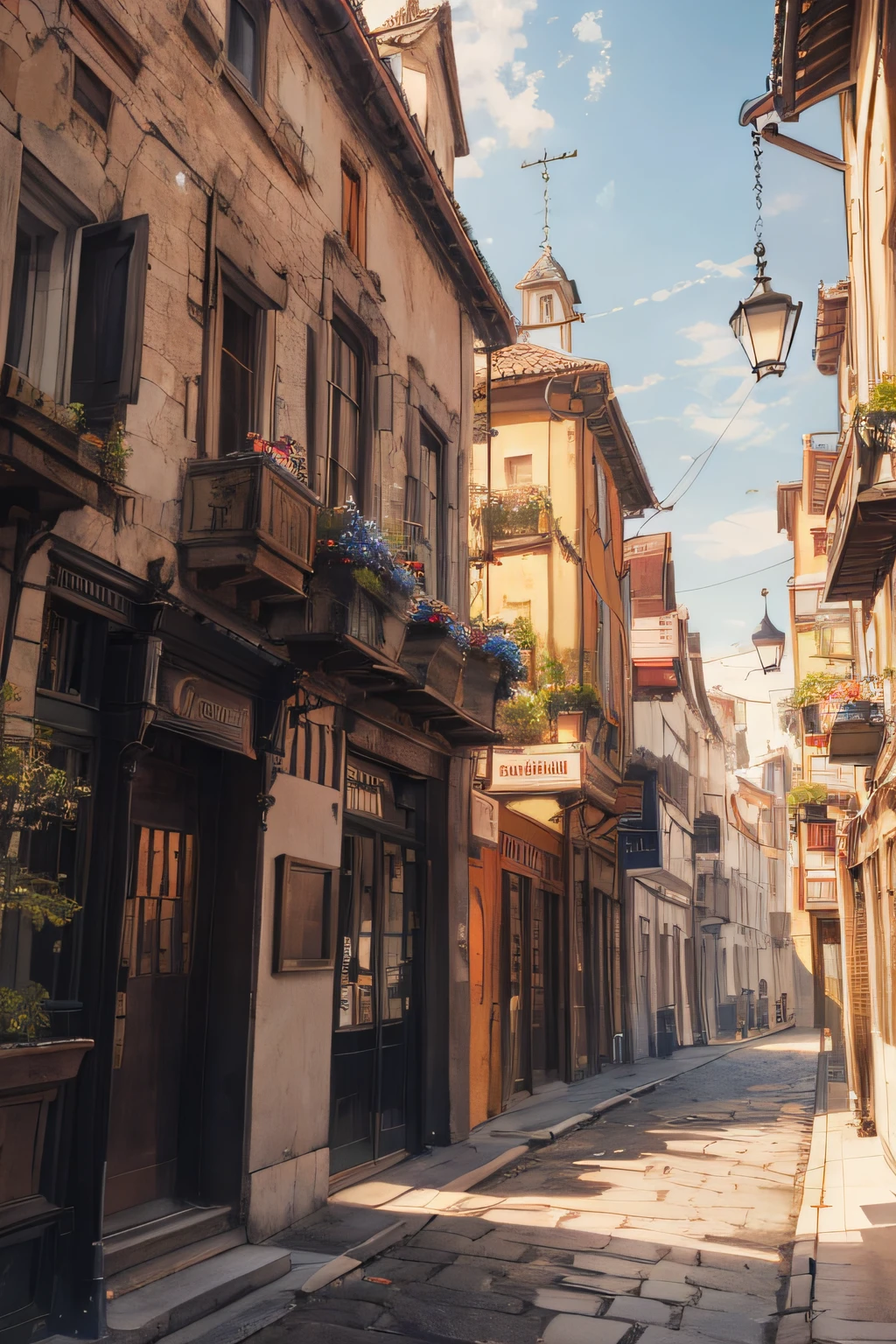 absurd highres, (no human:1.3), Medieval City with buildings of marble and wood , beige colors , sun light