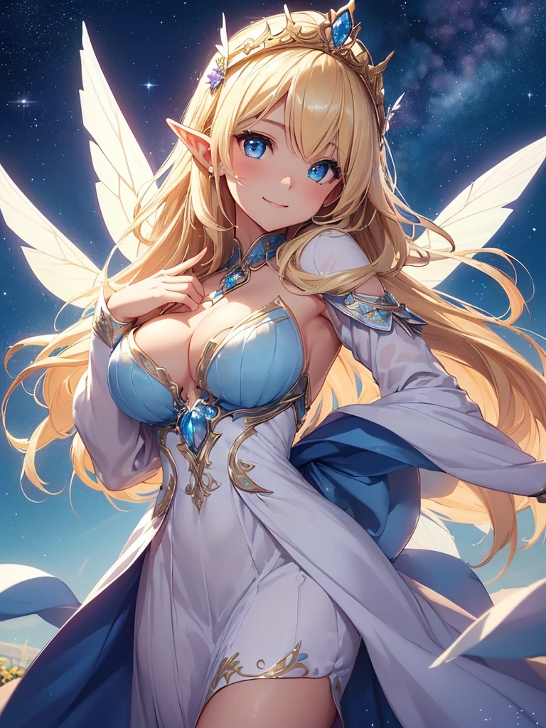 (((masterpiece))),(((best quality))),((ultra-detailed)),(illustration),((an extremely delicate and beautiful)),dynamic angle,floating,(beautiful detailed eyes),(detailed light) sexy elf, blonde short hair,skinny, areola,labia,perfect boobs, perfect pussy , tits, Naked body, show full body, thigh gap, spread legs (((up close from below, looking up)))