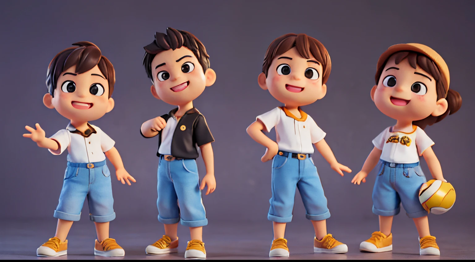 menino bonito, different emotions, multiples poses and expressions, solid background, pacote de emojis, 16 emoticons, anthropomorphic style, estilo disney, black strokes, 8k,--Niji 5,Disney pixar |