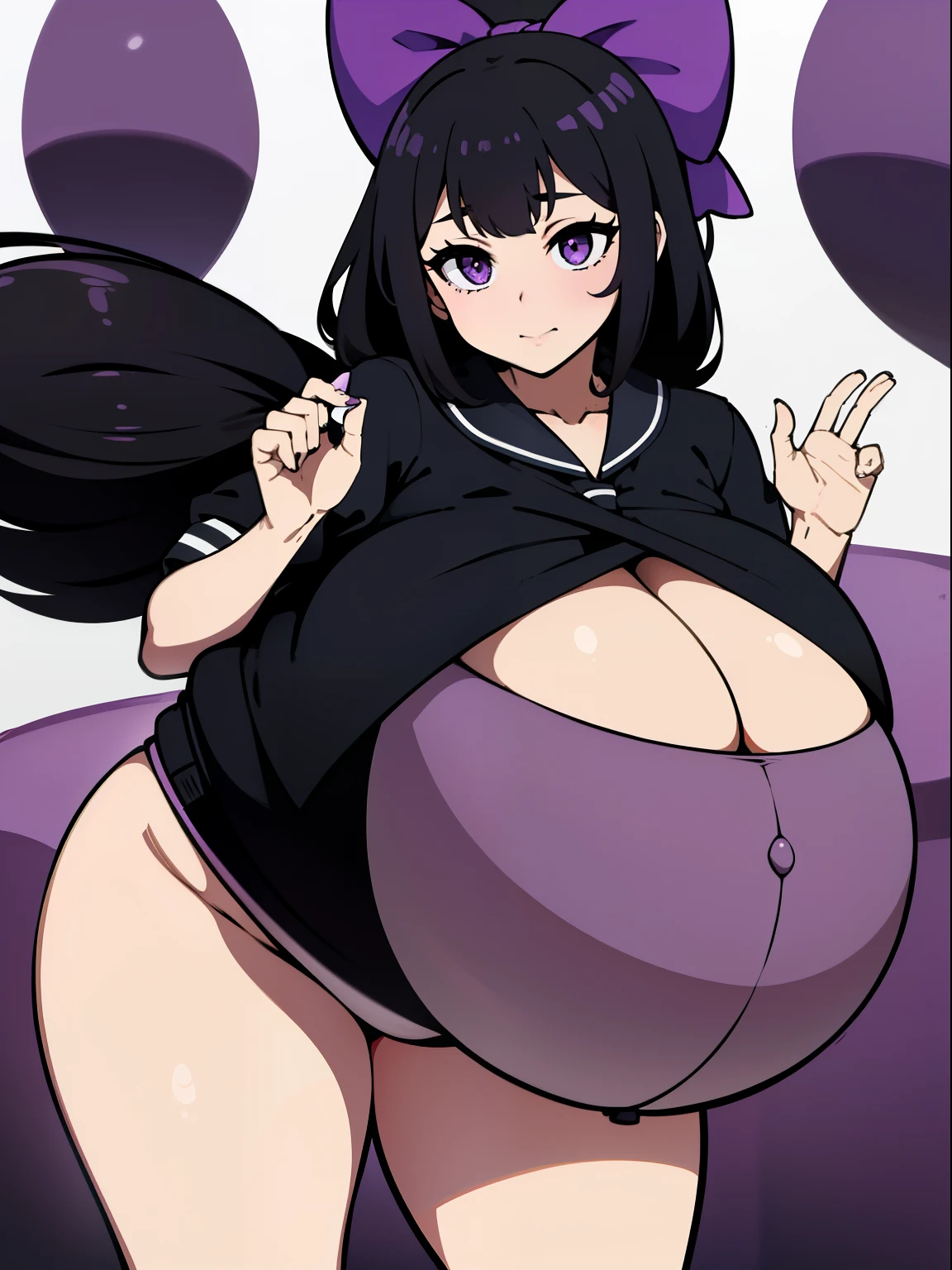 Hair Bow, black hair,Big Bump pregnant, Purple school uniform, Big boobs, nipple, cum, Big Black Balloons,16 yl, Big pregnant Belly, Big Pregnant girl, Largest Belly of Pregnant, Huge Pregnancy, background hotel room,Huge 9 months Pregnancy Belly, purple eyes