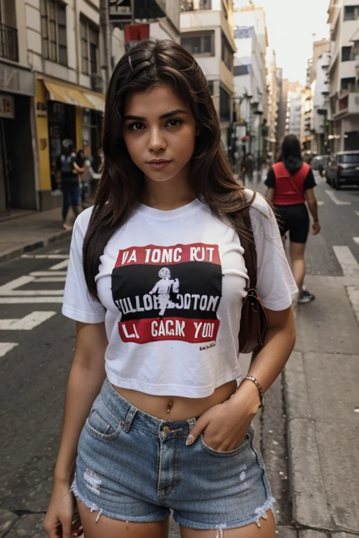 mulher jovem na rua de camiseta