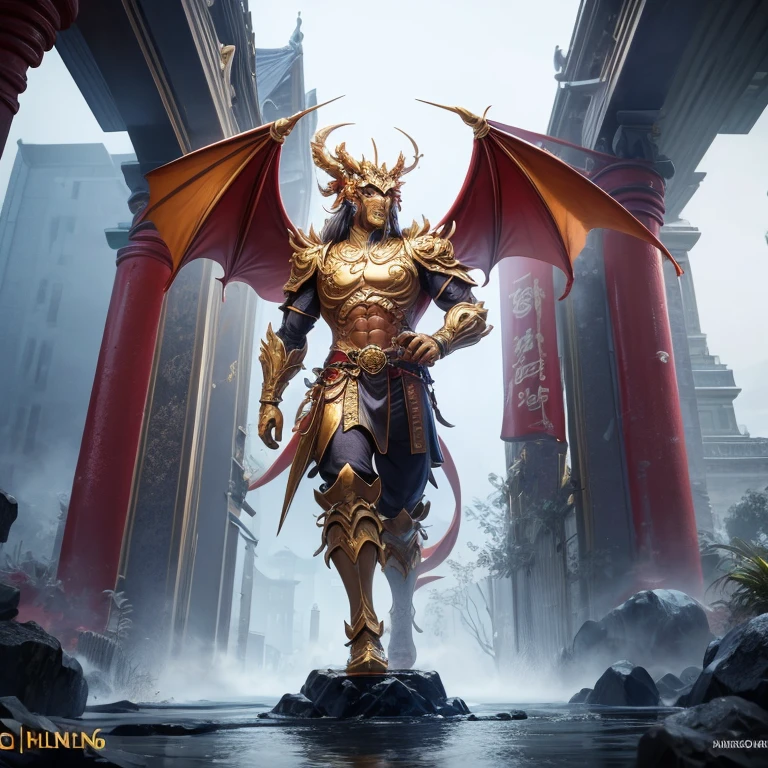 Vietnam golden dragon statue, in the style of unreal engine 5,