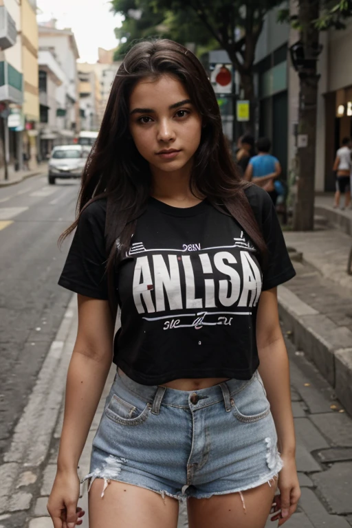 mulher jovem na rua de camiseta