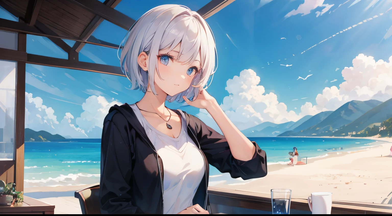 Short hair girl studying cute character 8K