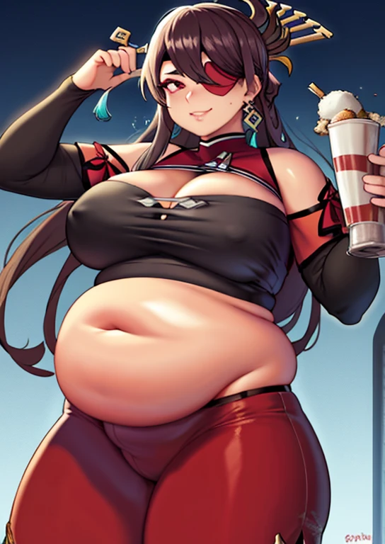 fat, big, belly, overweight, beidou genshin impact, wearing a sweater