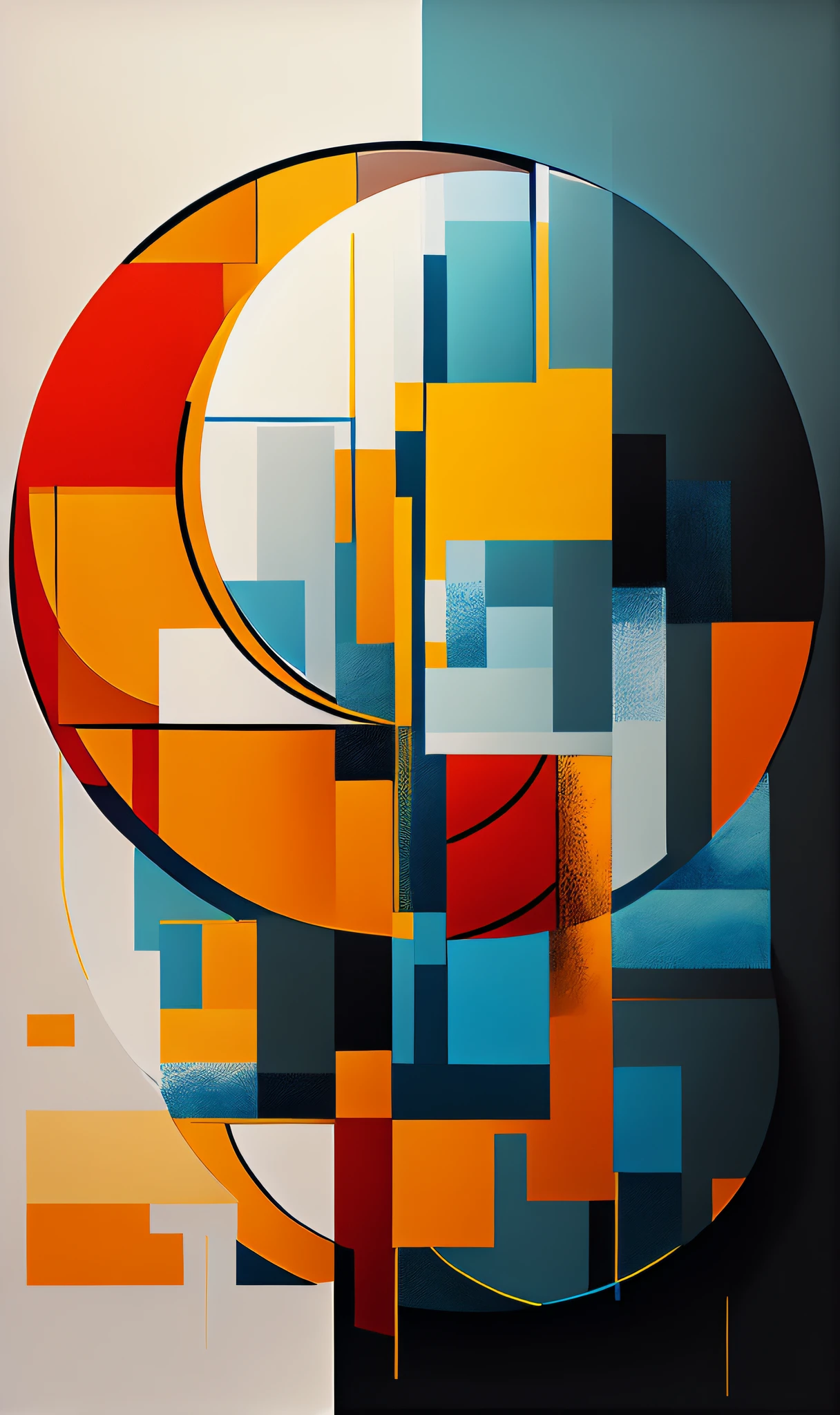 painting of a painting of a circle with yellow and blue design, resumo detalhado, uma pintura abstrata, geometric abstract beauty, contemporary digital art, oil painting in a modern style, abstract geometric art, geometric abstract art, Abstract oil painting on canvas, geometric abstract, Cubismo futurista, Pintura futurista, Bela arte UHD 4K, trending artistic art, artistic summary 55