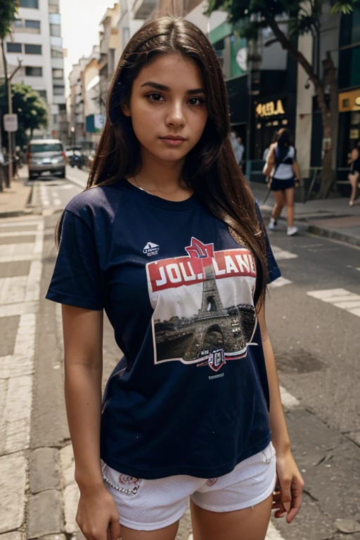 mulher jovem na rua de camiseta