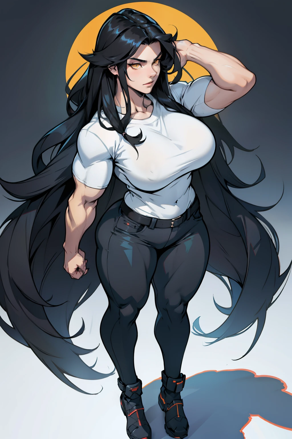 1 girl muscular pale skin muscular muscular muscular black hair yellow eyes huge breasts muscular muscular long hair long hair long hair long hair long hair long hair long hair long hair huge breasts long hair long hair long hair long hair muscular muscular long long long long long long long long long tight shirt tight pants full body from above