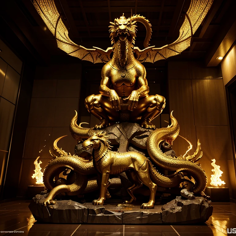 Vietnam golden dragon statue, in the style of unreal engine 5,