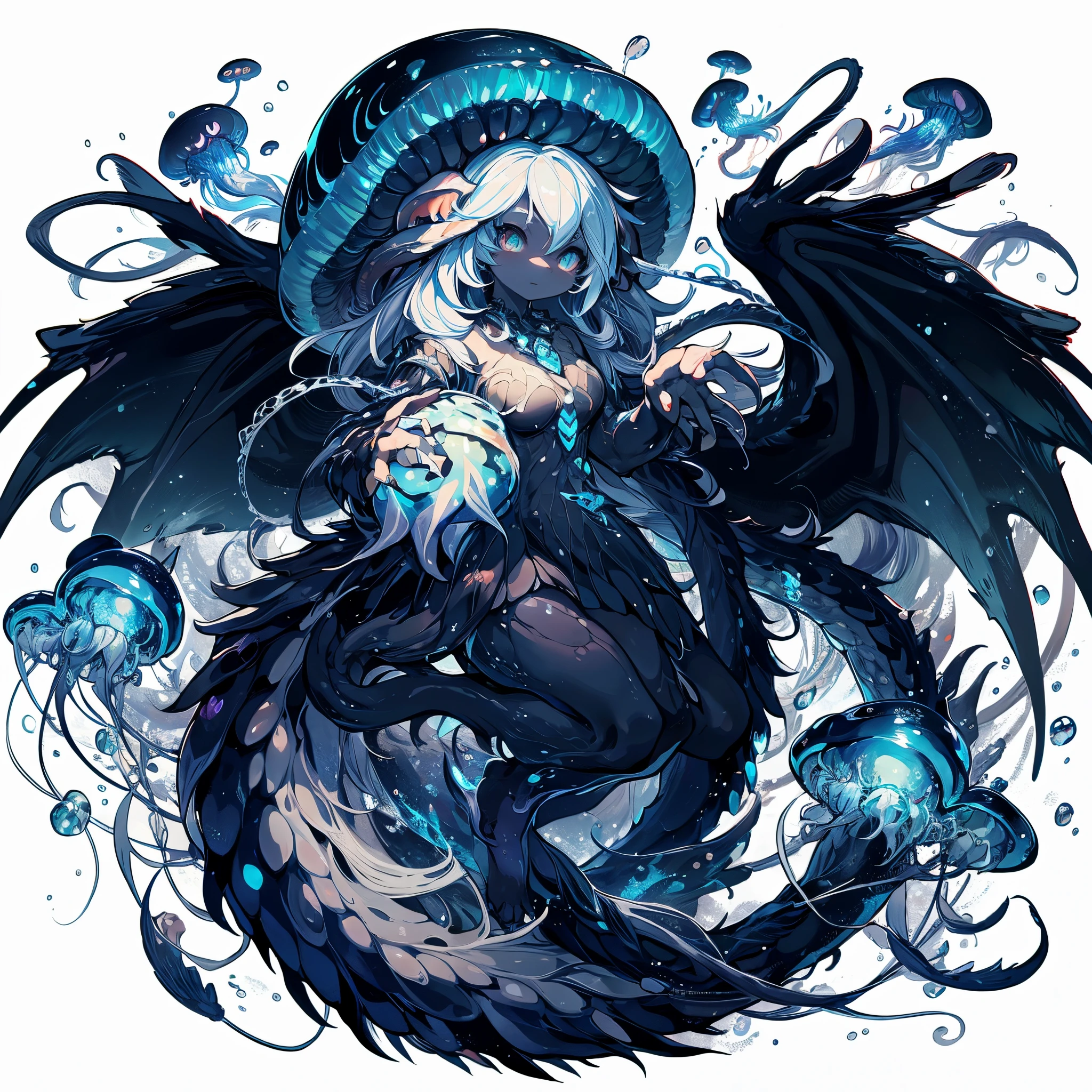 charybdis. Female Dragon. jellyfish and deep sea fish element. furryfemale. luminescent organ. anime style.